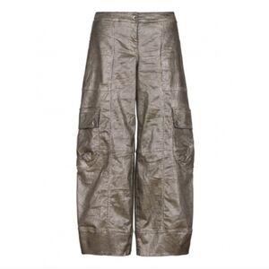 Alembika Avante Garde Metallic Gold Waxed Wide Lantern Cargo Pants 1 6/8